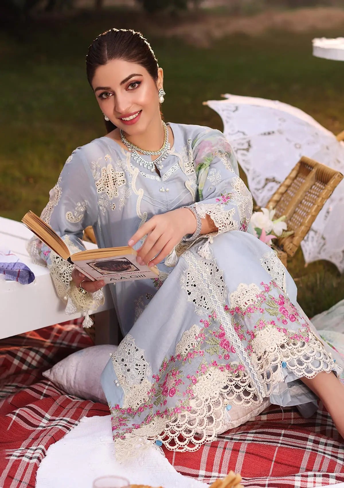 Another front image of beautifull FIRUZE from KAHF's "Festive Lawn" 2024 Collection.