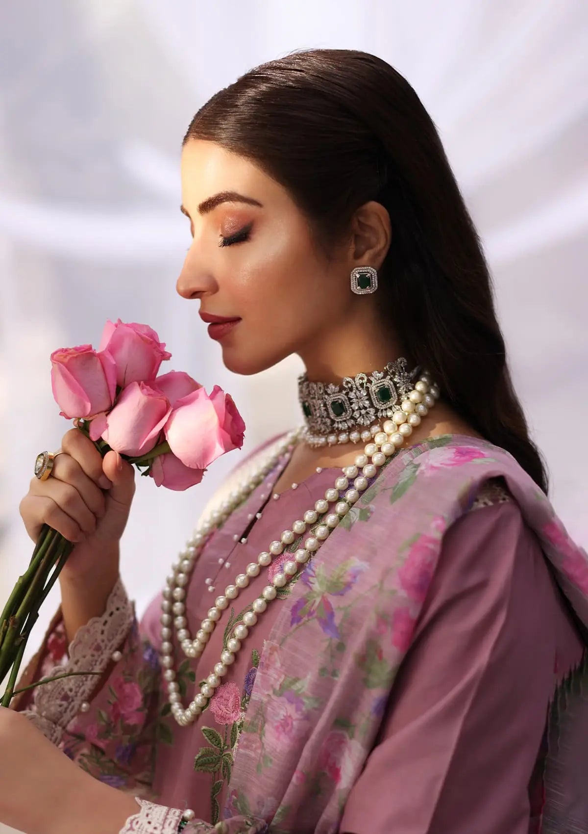 SASSI, CLOSEUP IMAGE OF Embroidered Lawn Front and Printed & Embroidered Monarch Patched Dupatta.