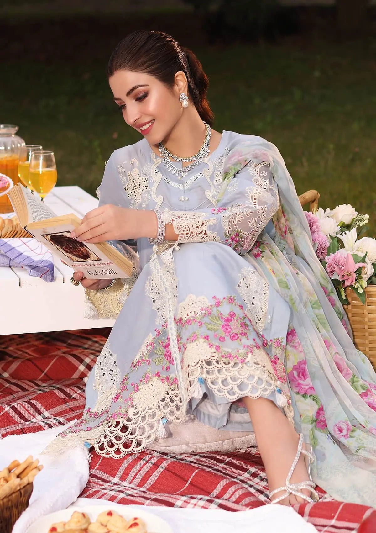Embroidered Organza Front Daman Border from KAHF's "Festive lawn" 2024 Collection.