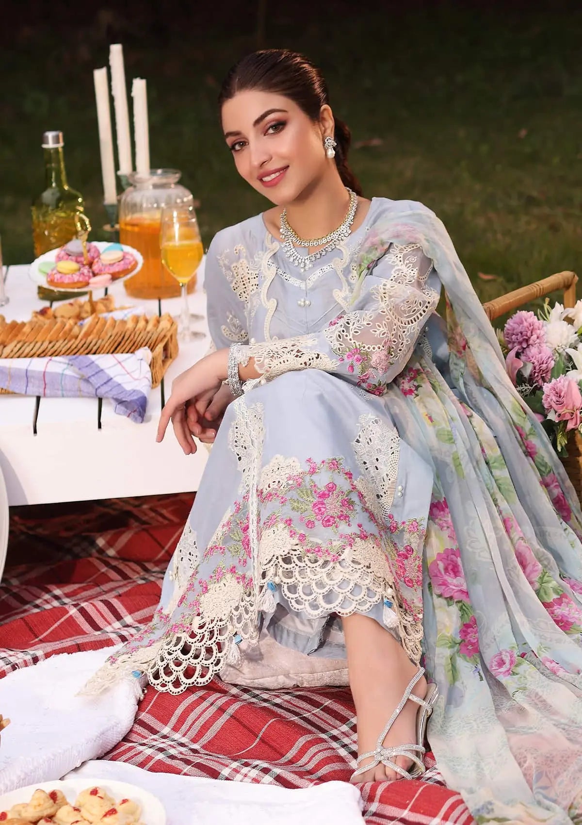 Embroidered Organza Front Daman Border from KAHF's "Festive lawn" 2024 Collection.