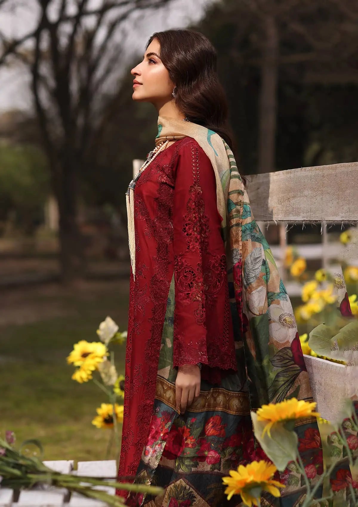 ALORA Schiffli & Multihead Patched Lawn from KAHF's "Festive lawn" 2024 Collection.