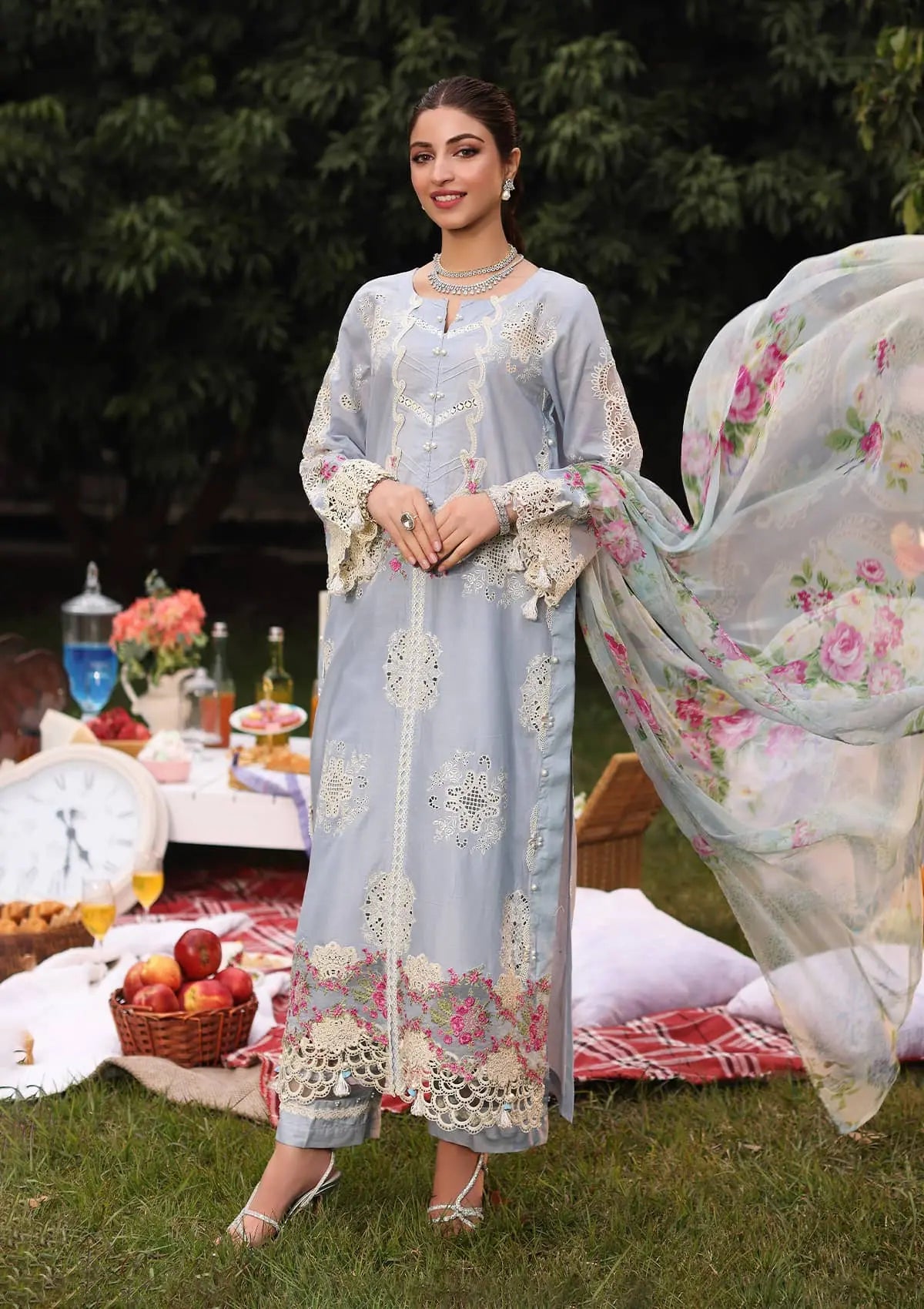 Digital Printed Chiffon Dupatta from KAHF's Festive Lawn collection 2024.