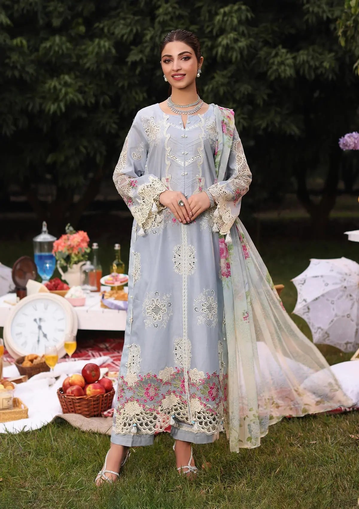 Elegent dress FIRUZE from KAHF's"Festive Lawn" 2024 Collection.
