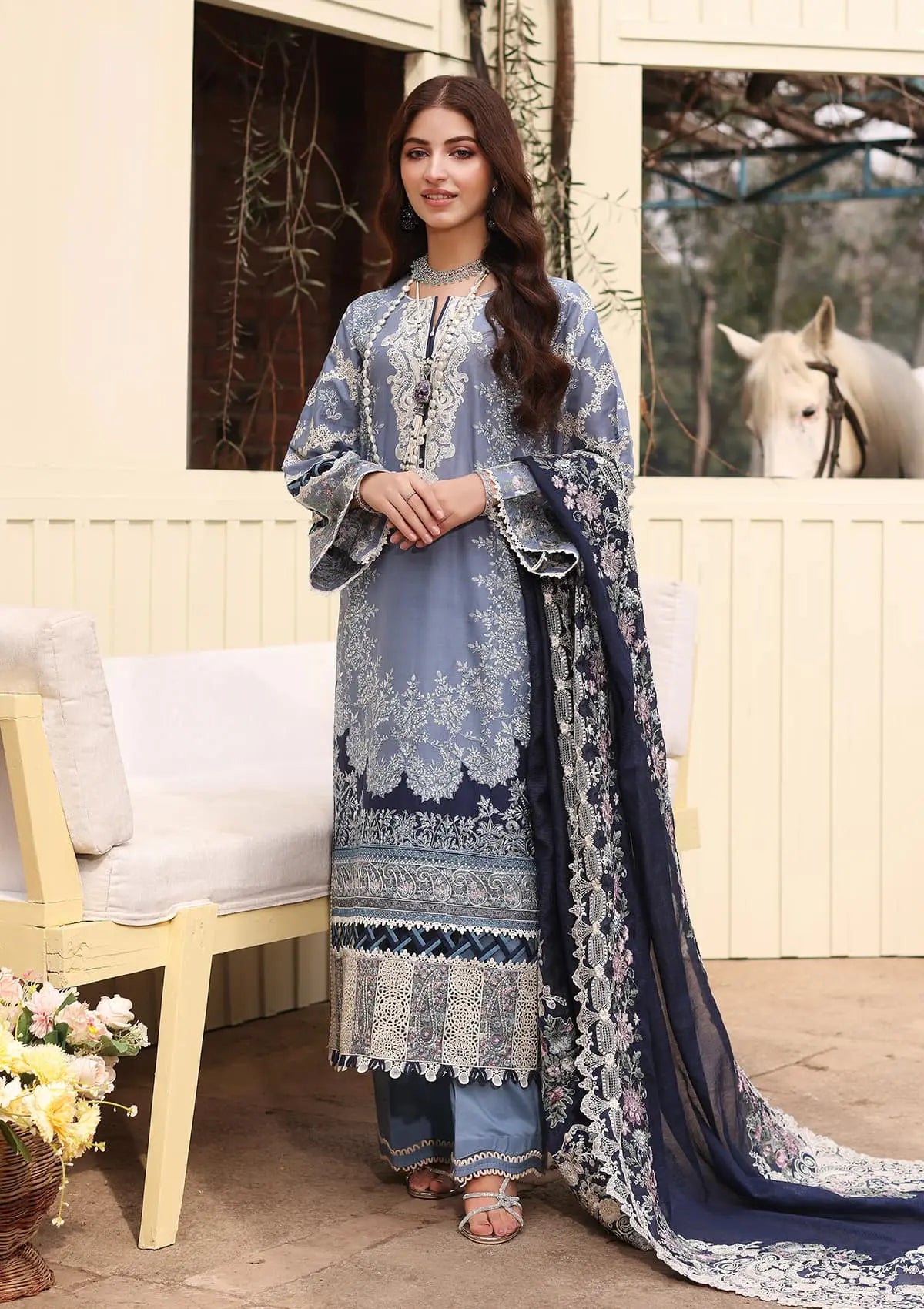 Another front image of beautifull KINZA from KAHF's "Festive Lawn" 2024 Collection.