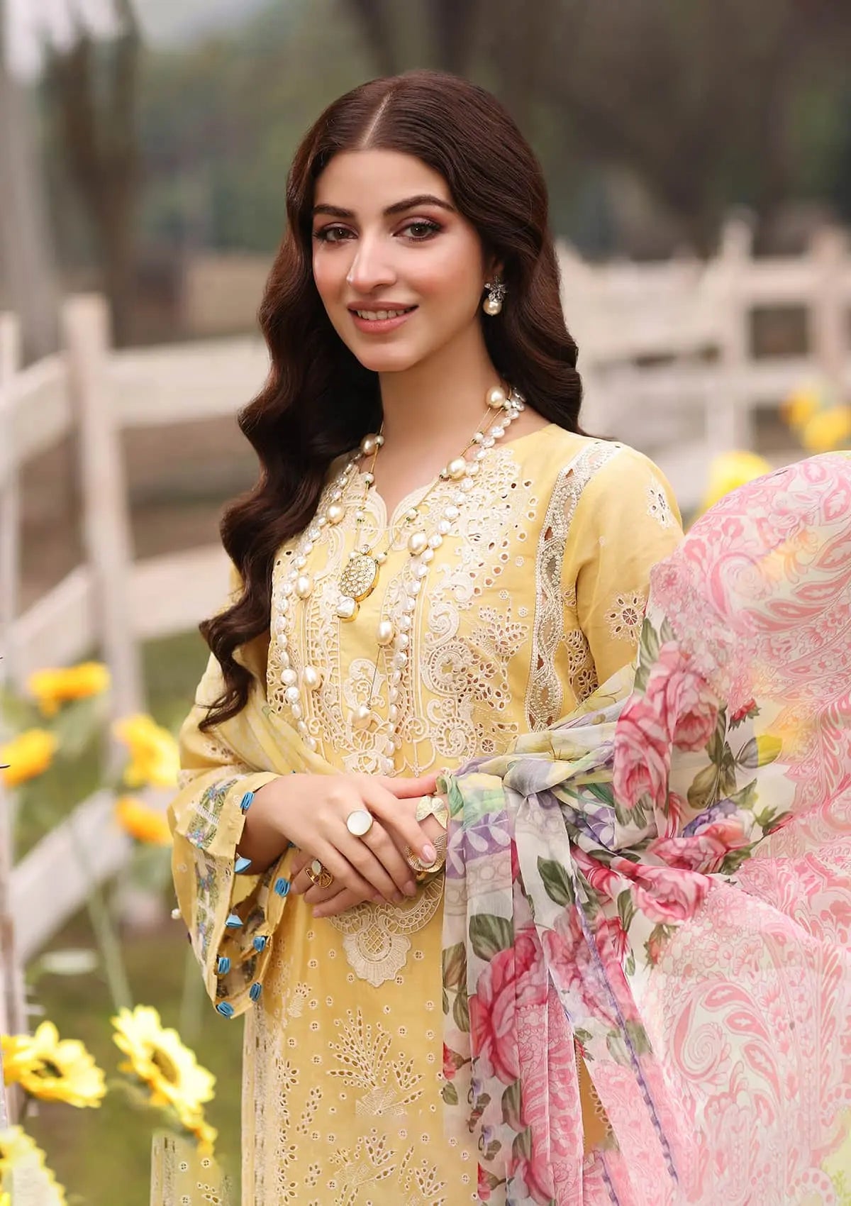 Digital Printed Chiffon Dupatta from KAHF's"Festive Lawn" 2024 Collection.