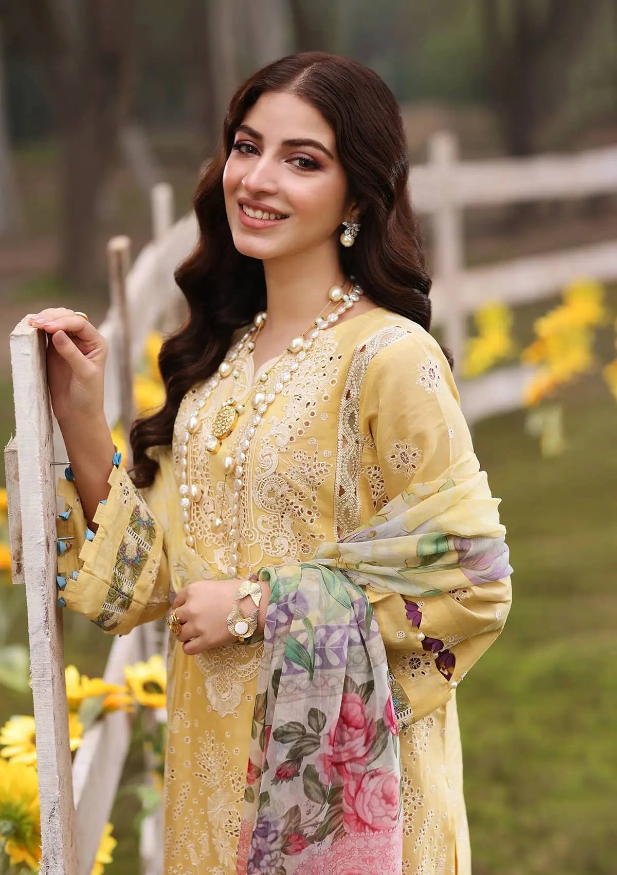 closeup image SAHAR from KAHF's"Festive Lawn" 2024 Collection.