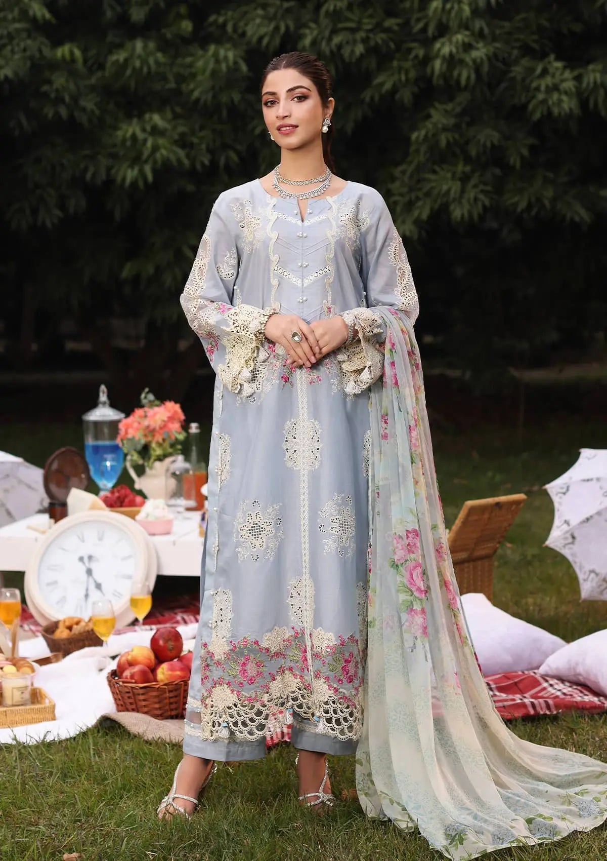 Elegent dress FIRUZE from KAHF's"Festive Lawn" 2024 Collection.