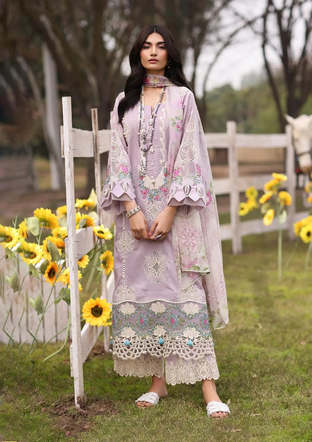 Another front image of beautifull ELAYA from KAHF's "Festive Lawn" 2024 Collection.