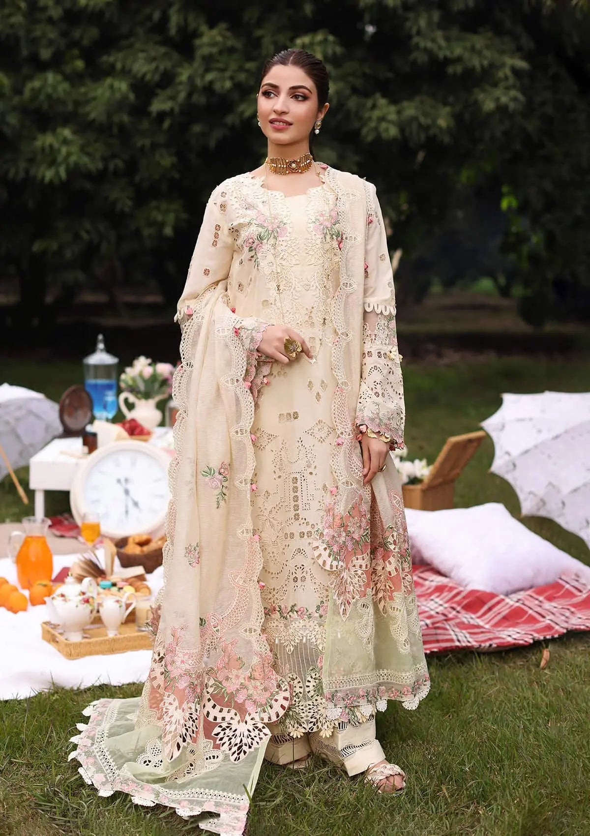 Elegent dress SHIREEN from KAHF's"Festive Lawn" 2024 Collection.