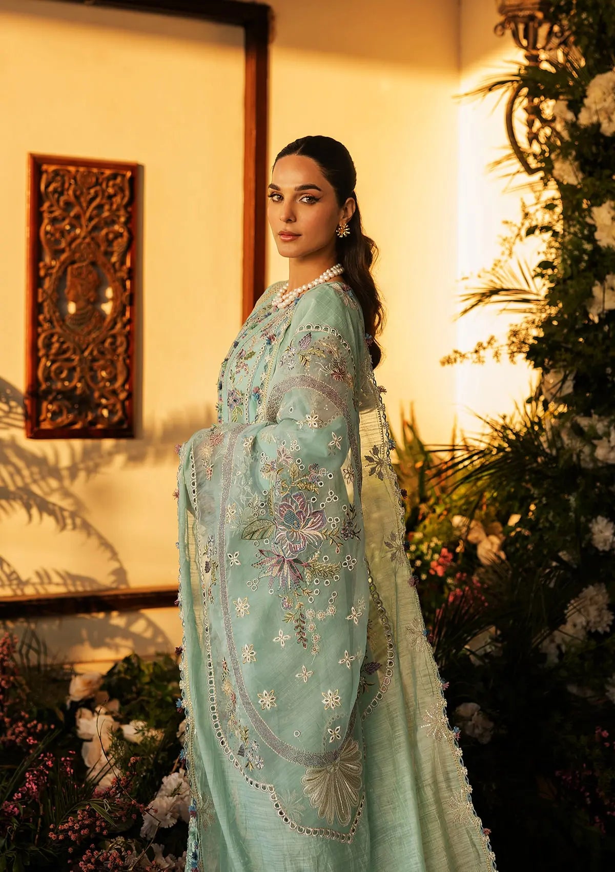 Radiant Embroidered Organza Dupatta Pallu Border.