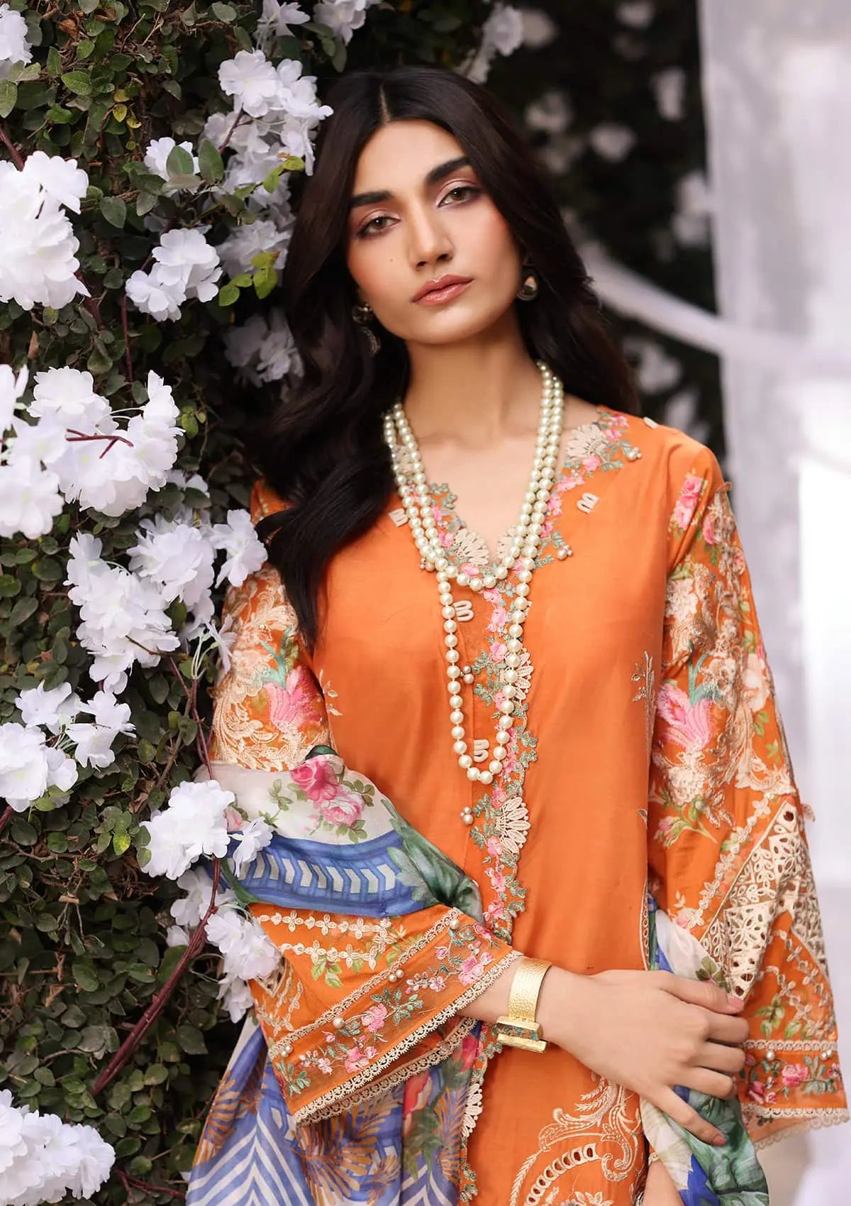 closeup image of MAYA Embroidered Organza Sleeves from KAHF's"Festive Lawn" 2024 Collection.