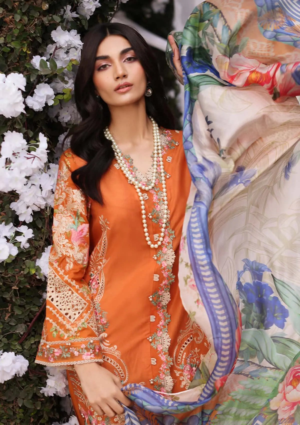 Digital Printed Tissue Silk Dupatta from KAHF's Festive Lawn collection 2024.