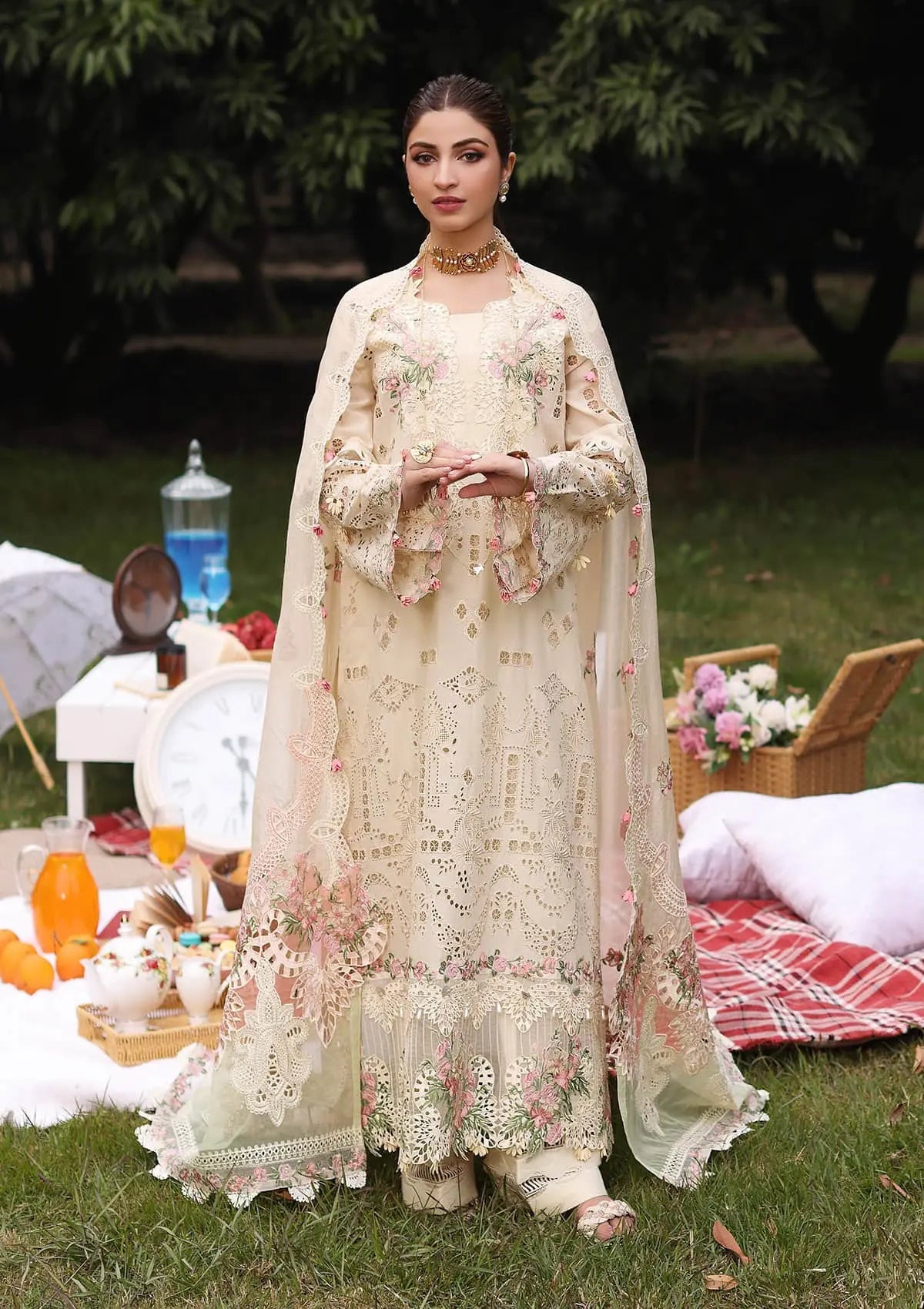 Elegent dress SHIREEN from KAHF's"Festive Lawn" 2024 Collection.