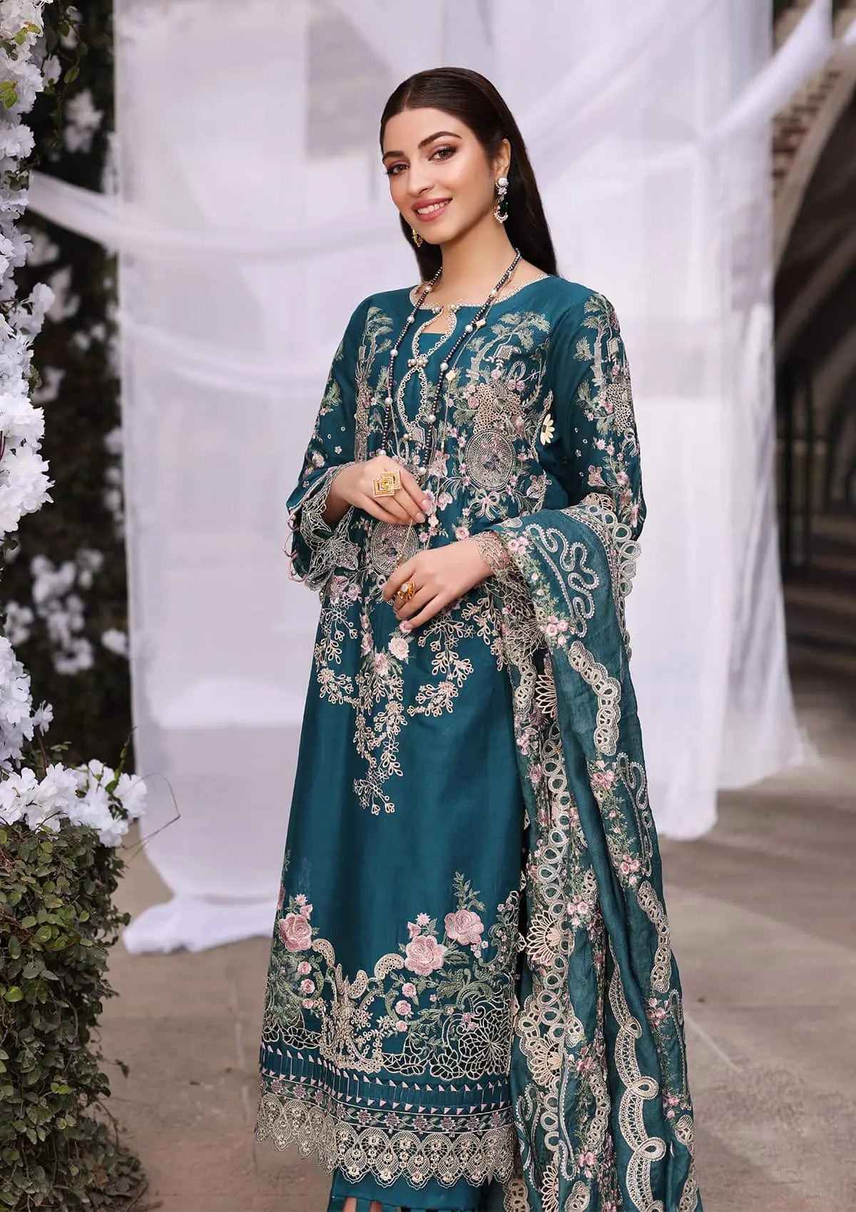 Embroidered Cotton Net Dupatta from KAHF's "Festive lawn" 2024 Collection.