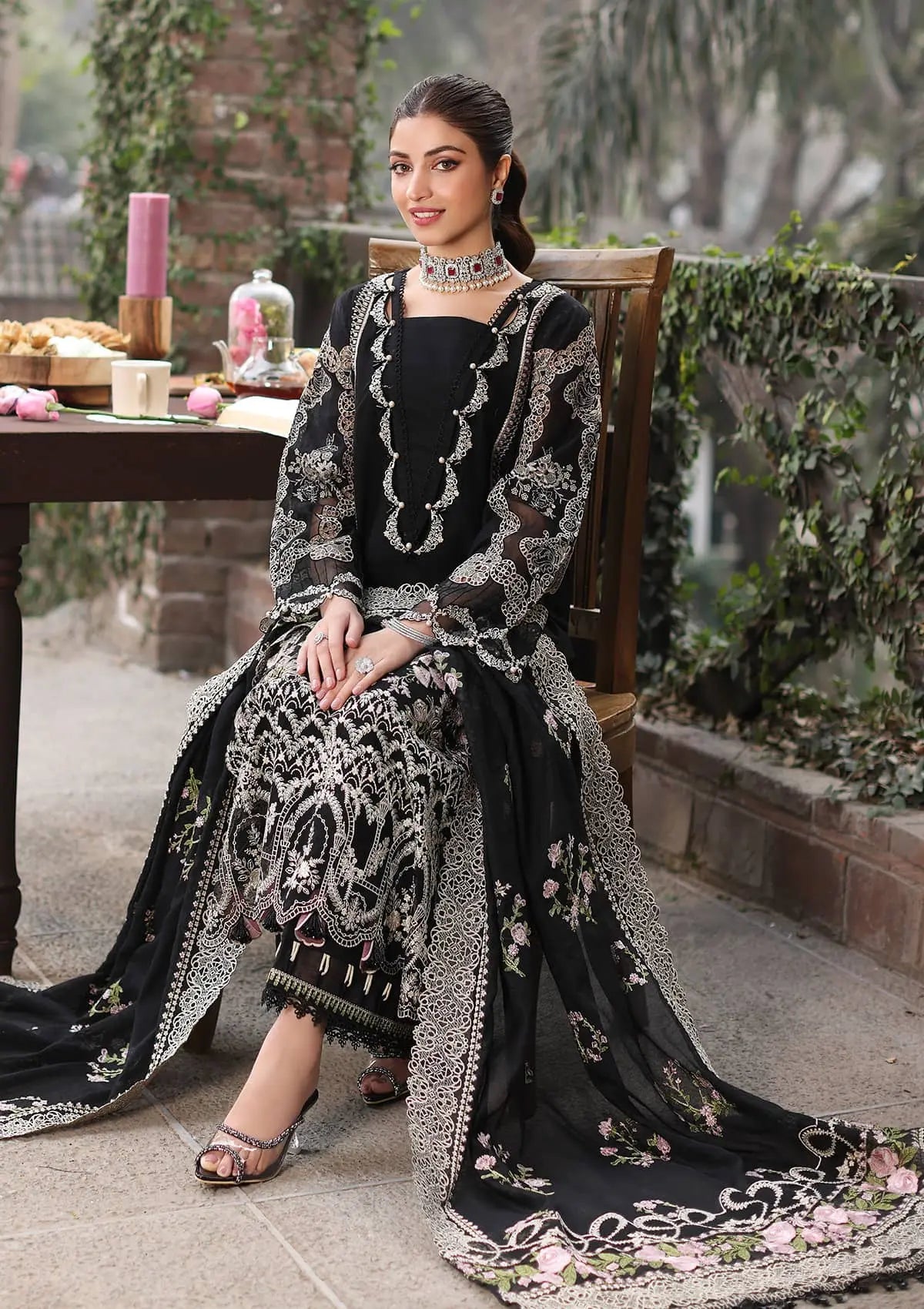 Another front image of beautifull NOOR from KAHF's "Festive lawn" 2024 Collection.