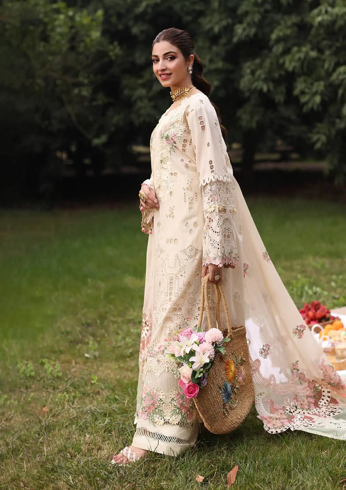 Another front image of beautifull SHIREEN from KAHF's "Festive Lawn" 2024 Collection.