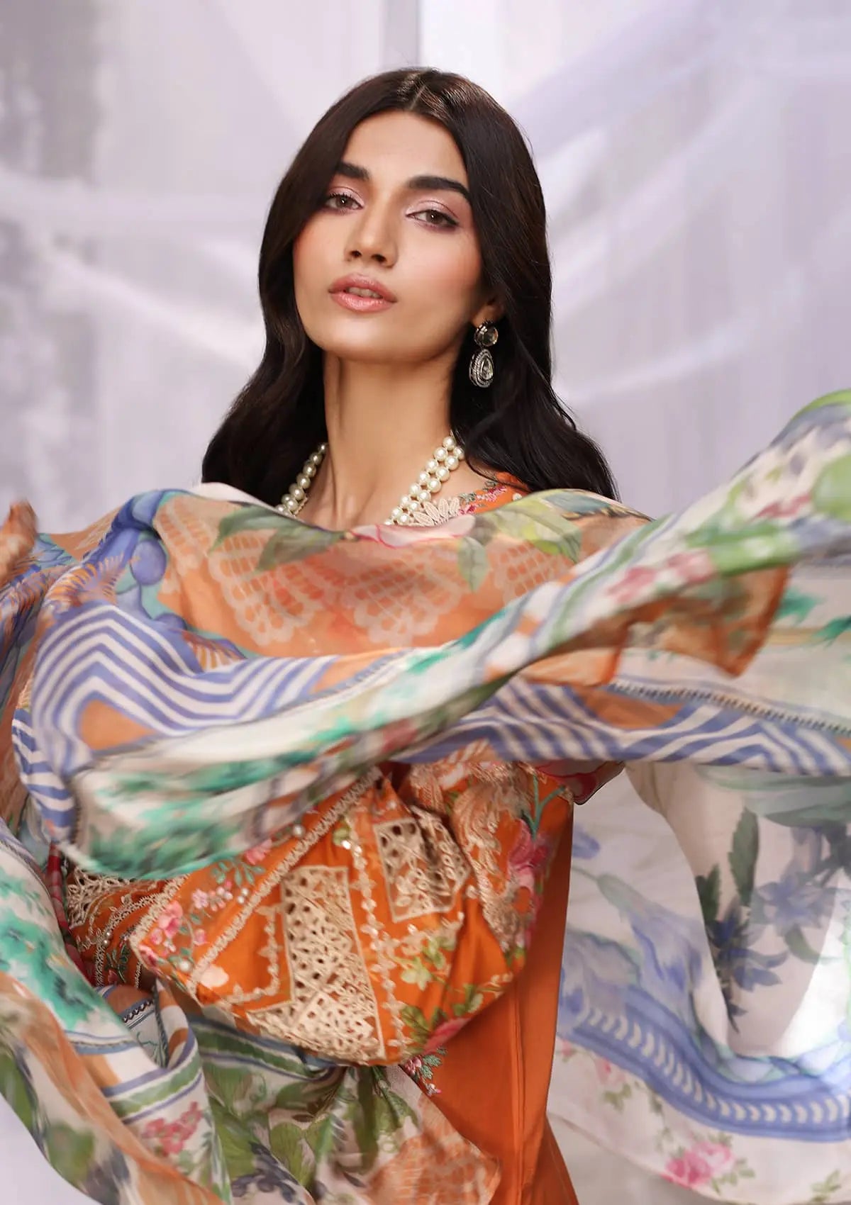 Digital Printed Tissue Silk Dupatta from KAHF's Festive Lawn collection 2024.