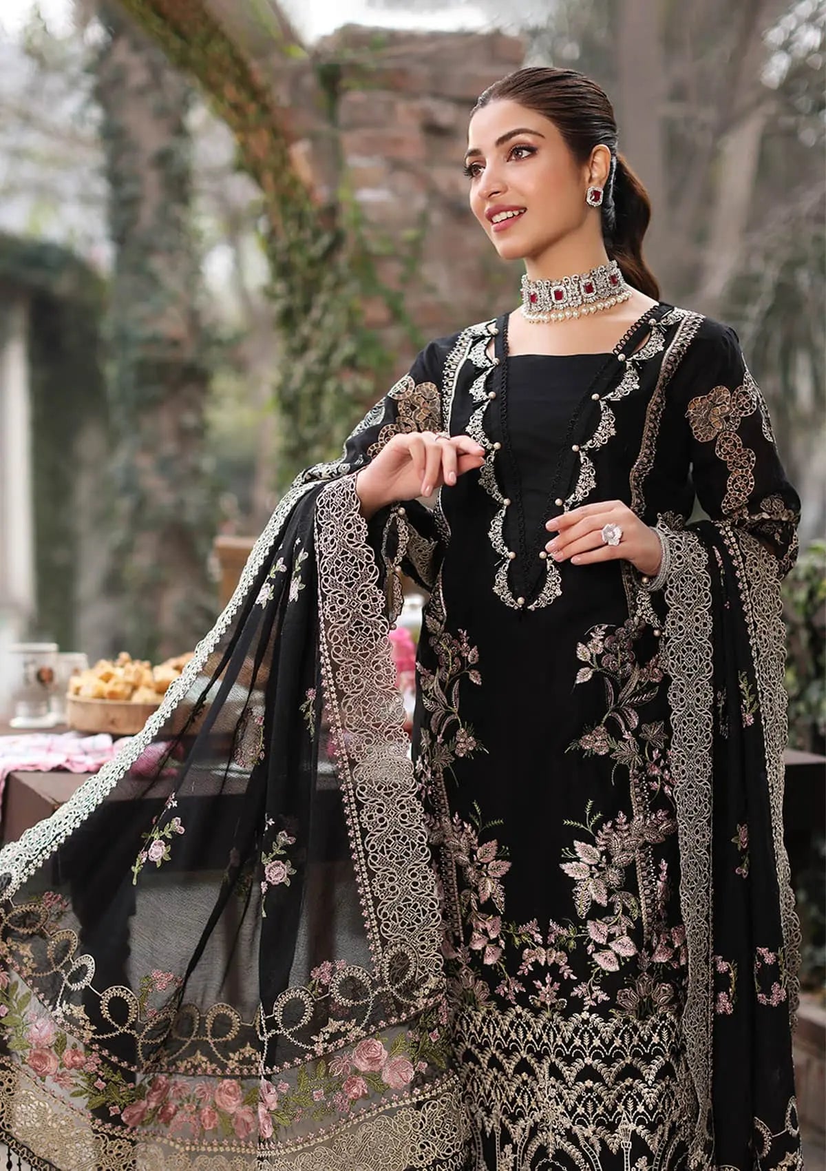 Embroidered Cotton Net Dupatta from KAHF's "Festive lawn" 2024 Collection.