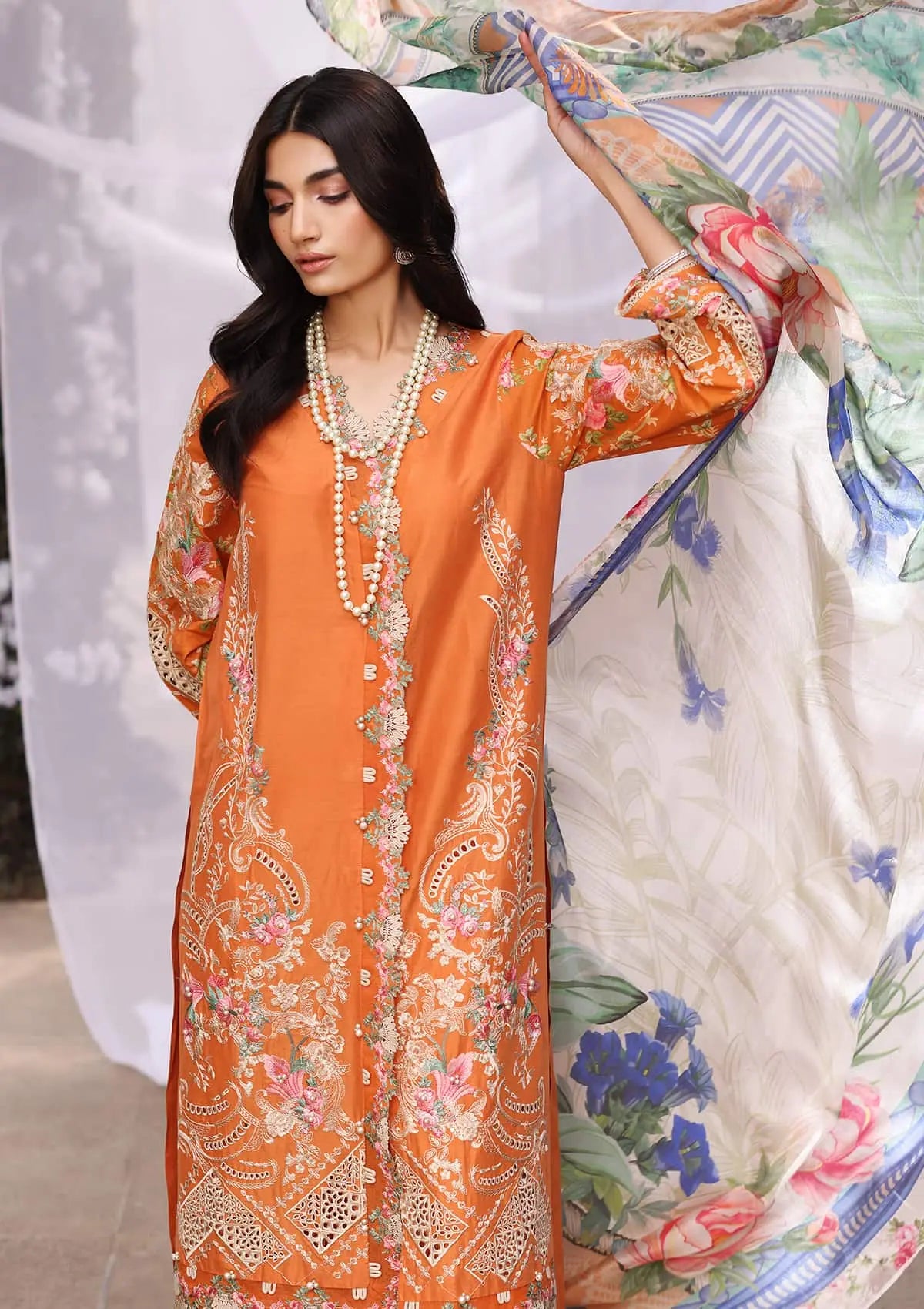 Digital Printed Tissue Silk Dupatta from KAHF's Festive Lawn collection 2024.
