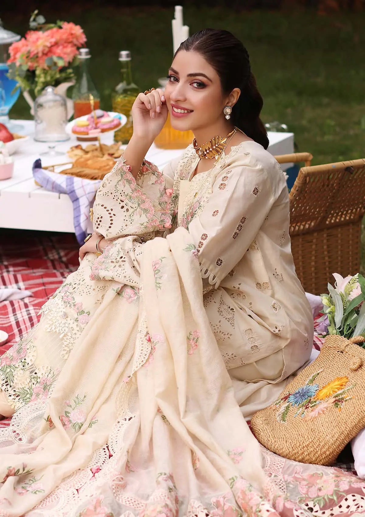 SHIREEN, elegent designer embroided lawn dress from KAHF's "Festive lawn" 2024 Collection.
