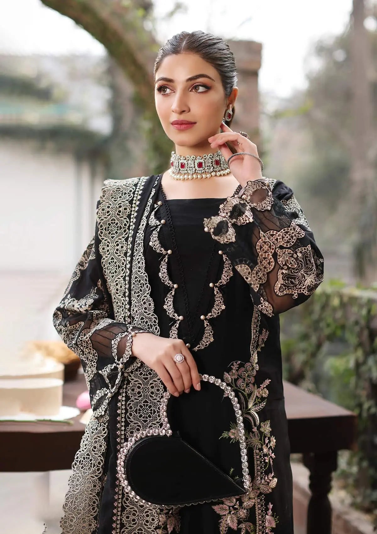 NOOR Embroidered Lawn Front Side Panel from KAHF's "Festive lawn" 2024 Collection.