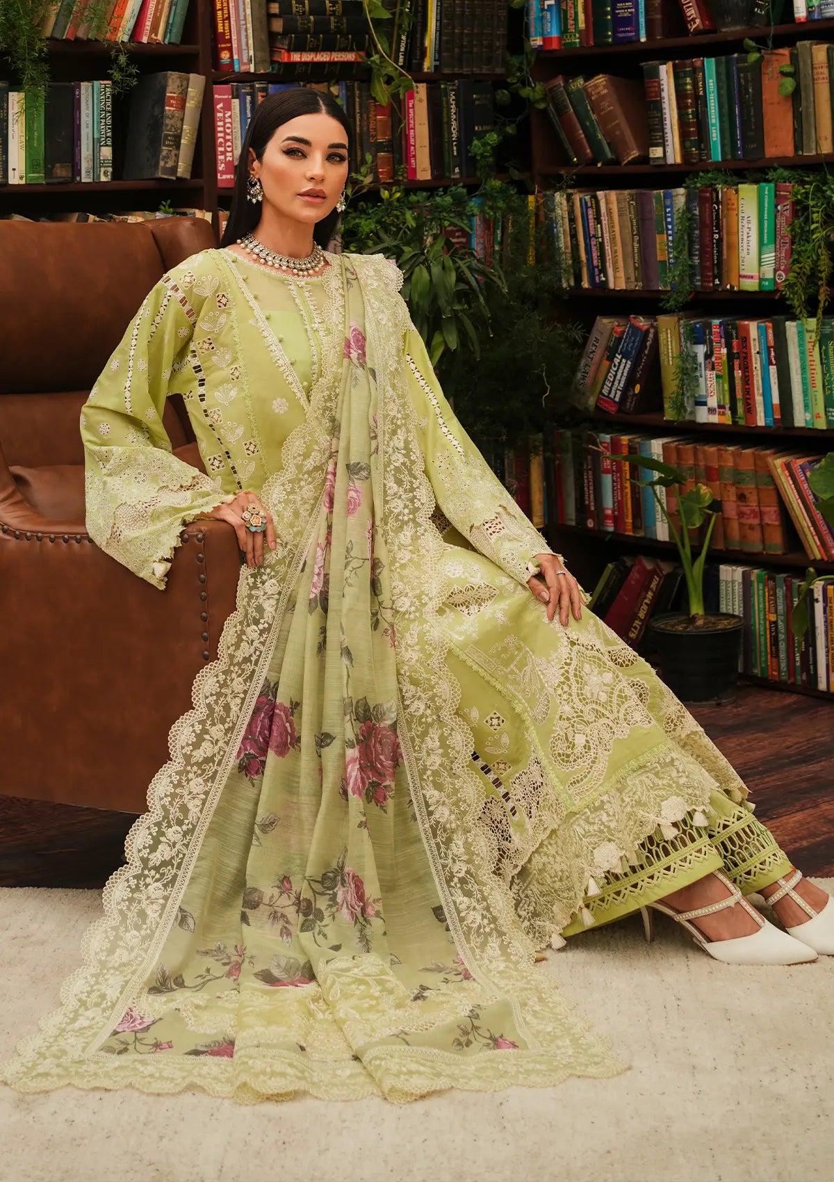 Ambrosia wearing this beautifull Sublimation Printed Monark Dupatta from KAHF's "LUXURY LAWN" 2024 Collection.