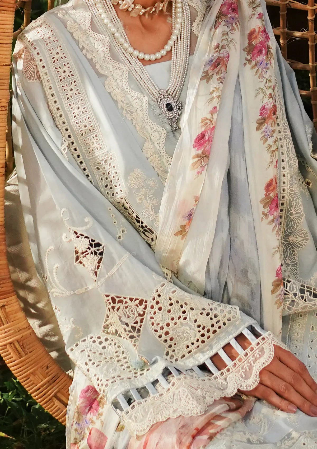 Heaven Closeup image of Embroidered Organza Sleeves Border.