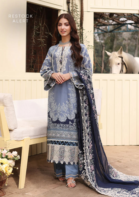 KINZA Embroidered Lawn Patched Front Panel and Embroidered Cotton Net Patched Dupatta from KAHF's Festive Lawn Collection 2024.