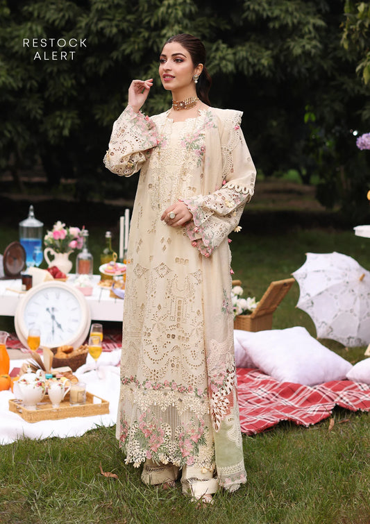 SHIREEN Schiffli Lawn shirt and Embroidered Cotton Net Patched Dupatta from KAHF's Festive Lawn Collection 2024.