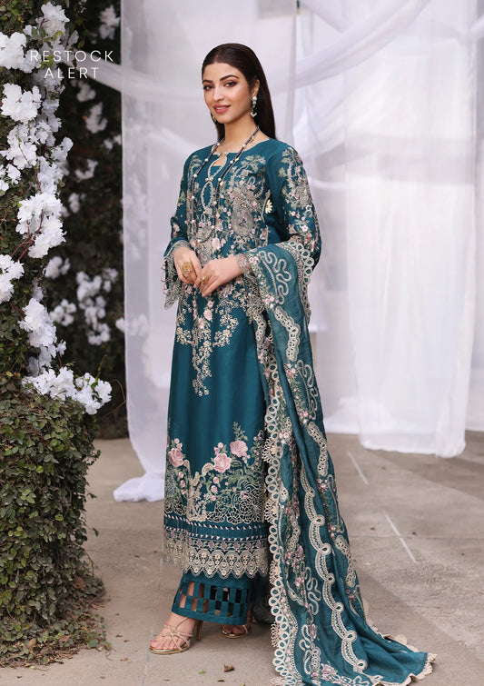 BANO Embroidered Lawn shirt and Embroidered Cotton Net Dupatta from KAHF's Festive Lawn Collection 2024.