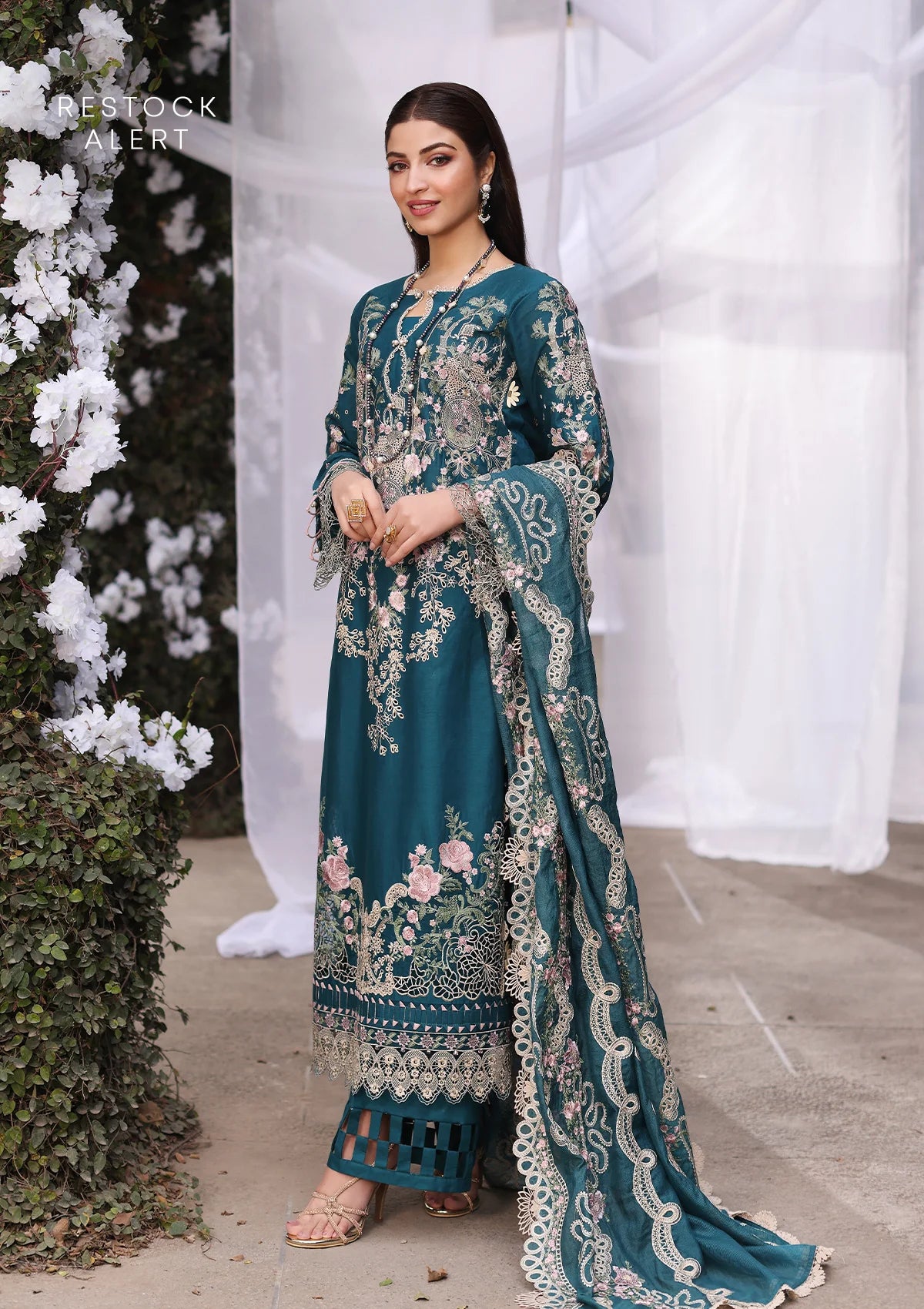 BANO Embroidered Lawn shirt and Embroidered Cotton Net Dupatta from KAHF's Festive Lawn Collection 2024.