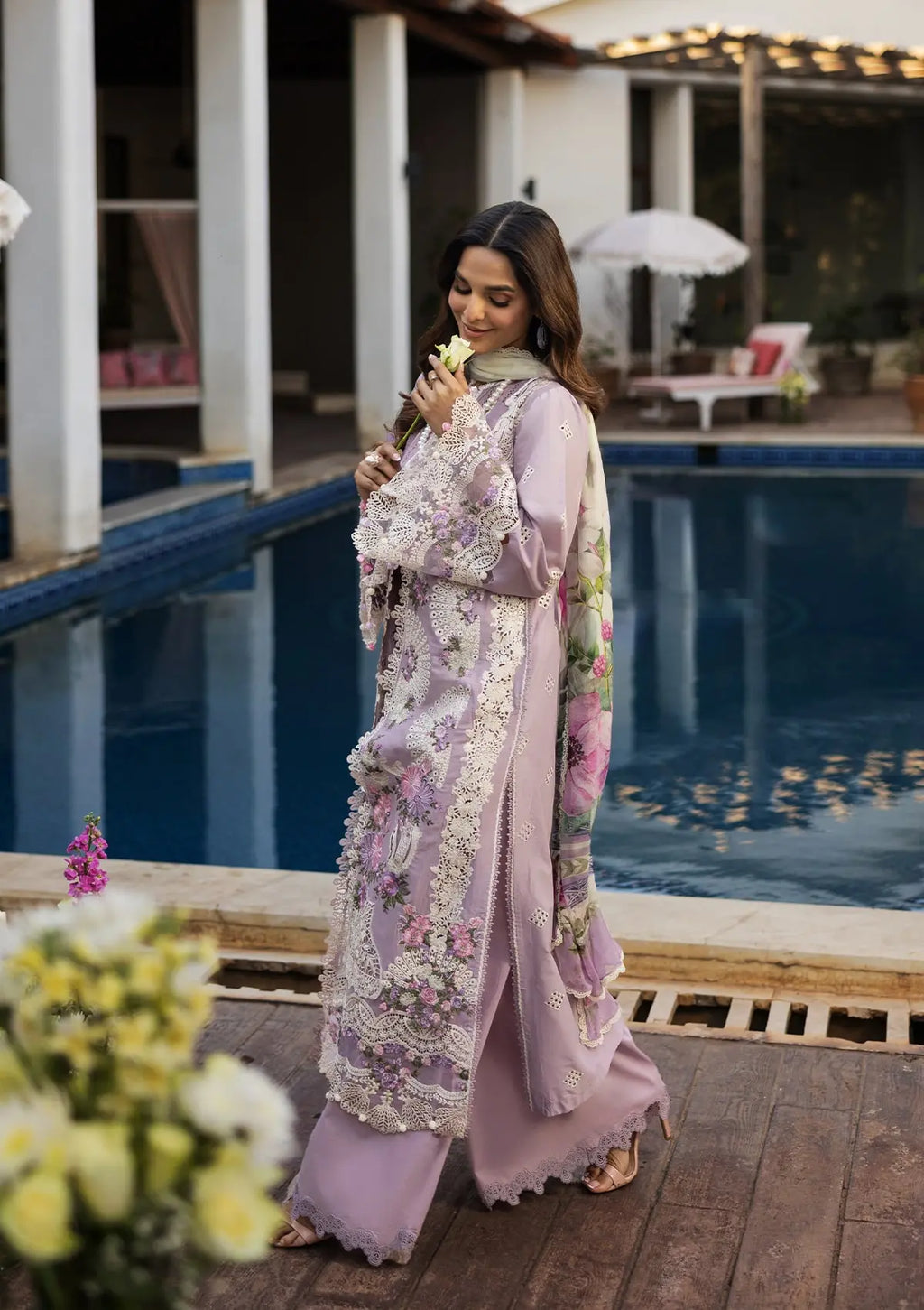 Radiant Embroidered Organza Shirt Patti and Embroidered Lawn Sleeves.