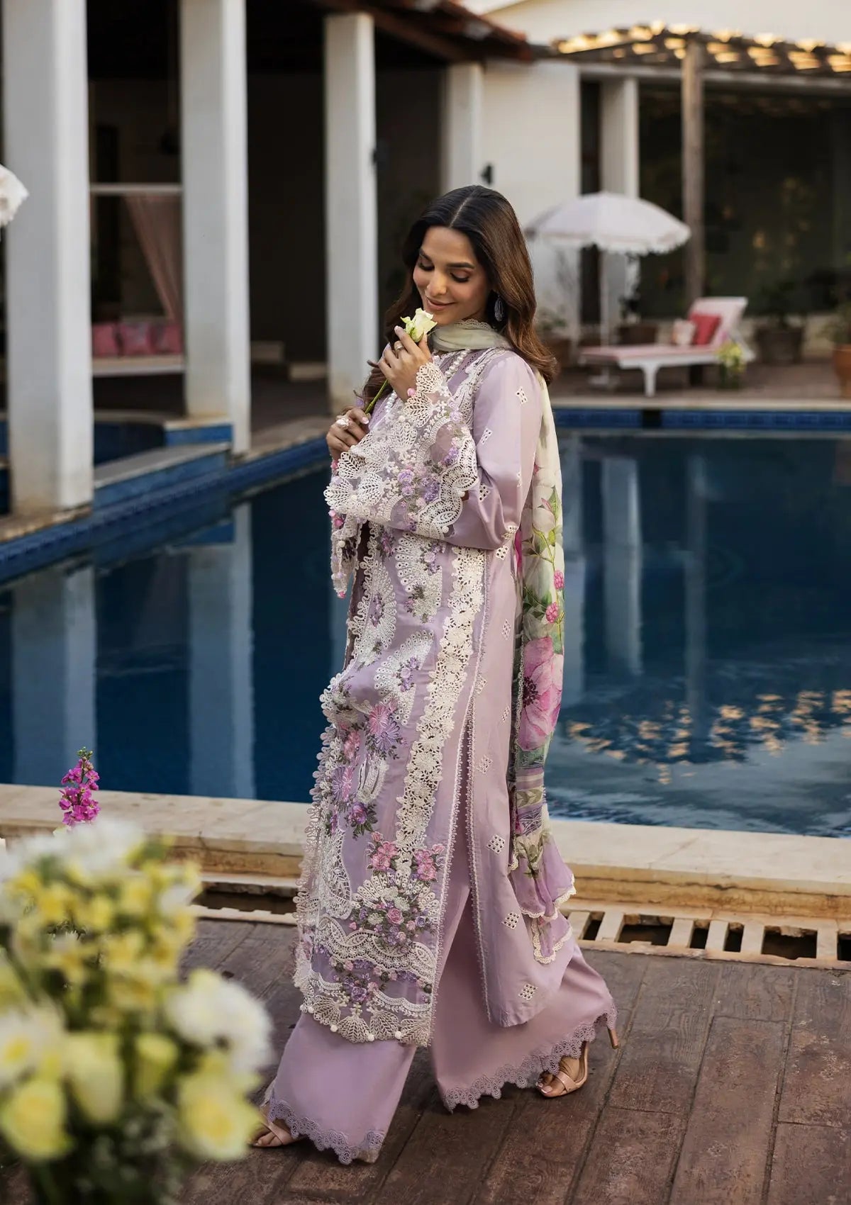 Radiant Embroidered Organza Shirt Patti and Embroidered Lawn Sleeves.
