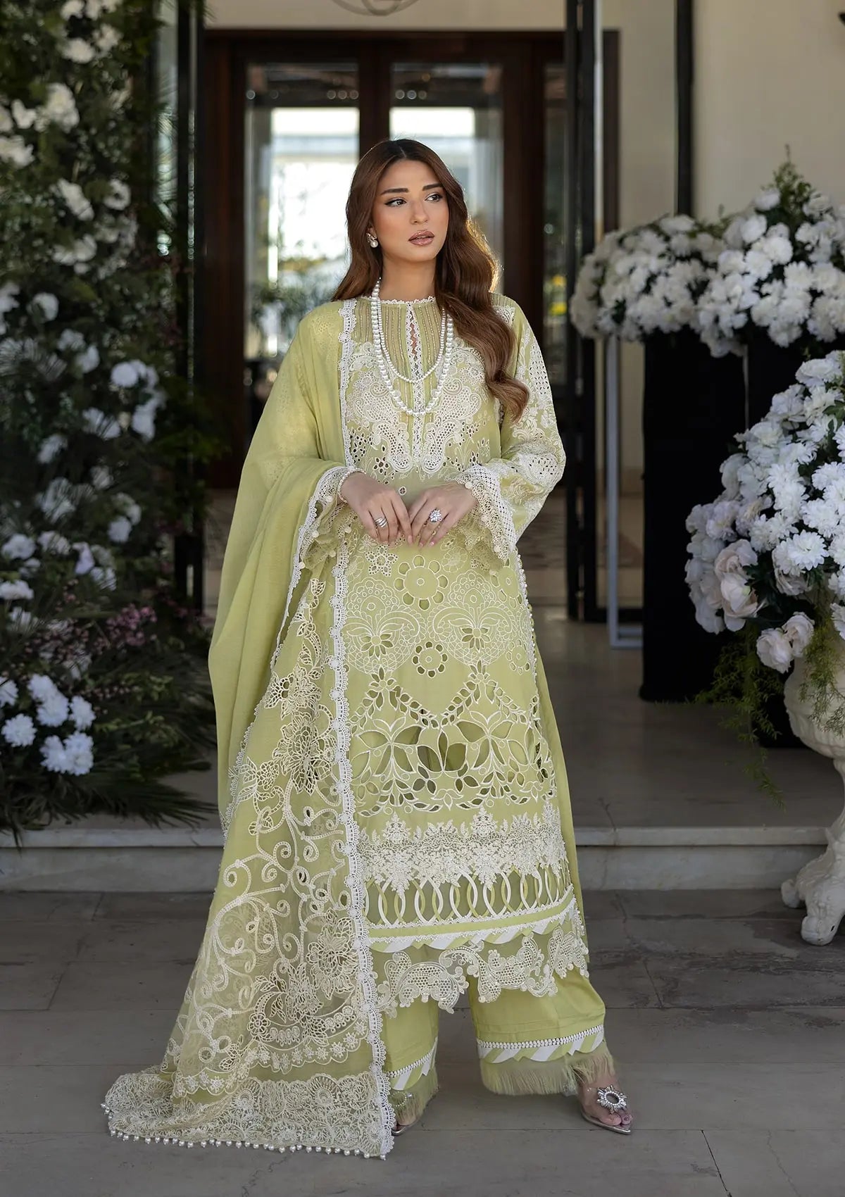 Amelia in refreshing Apple Green color from KAHF LUXURY LAWN COLLECTION 2025.