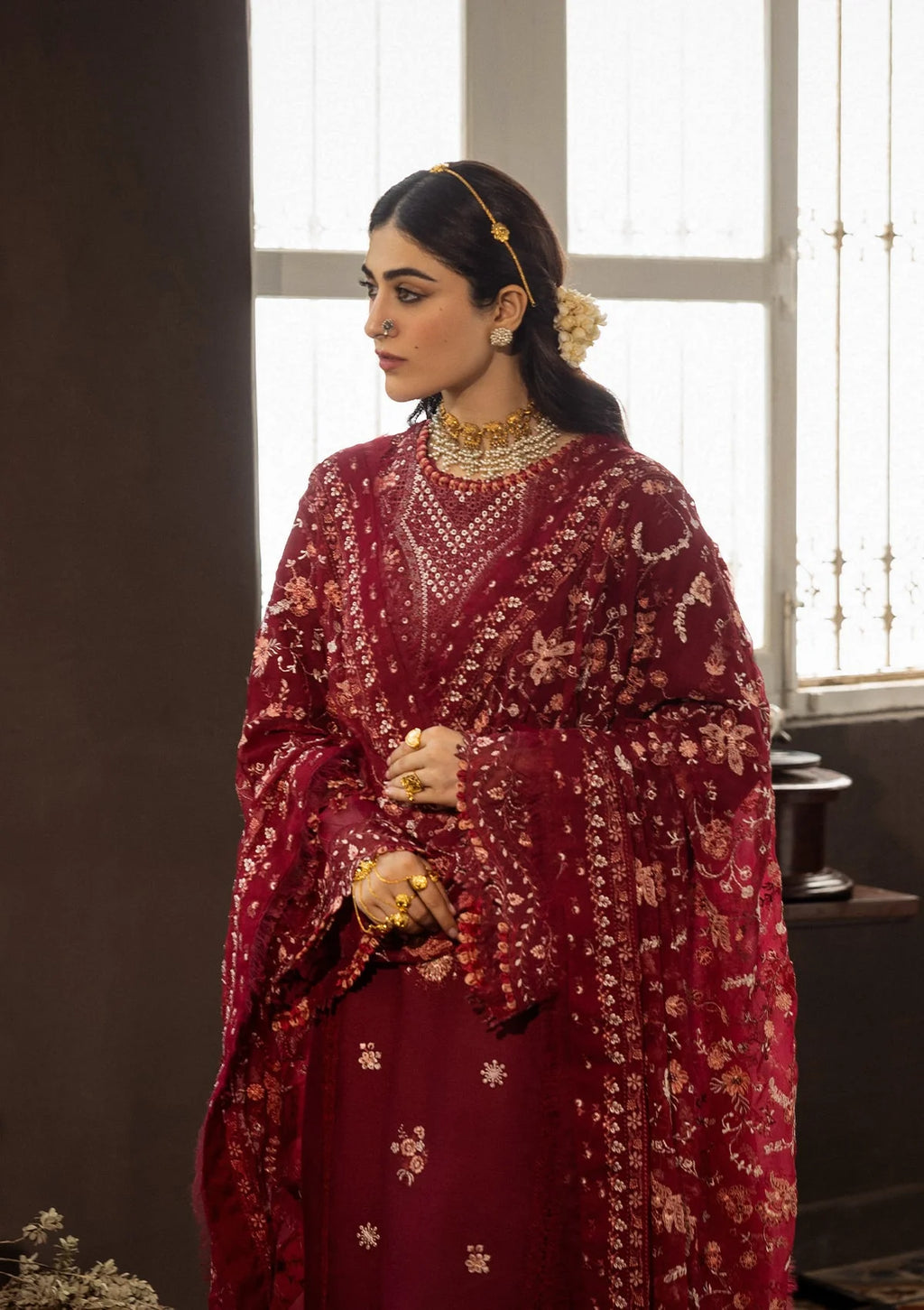 ROSELITH Embroidered Chiffon Dupatta IN gorgeous maroon color. 