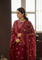 ROSELITH Embroidered Chiffon Dupatta IN gorgeous maroon color. 