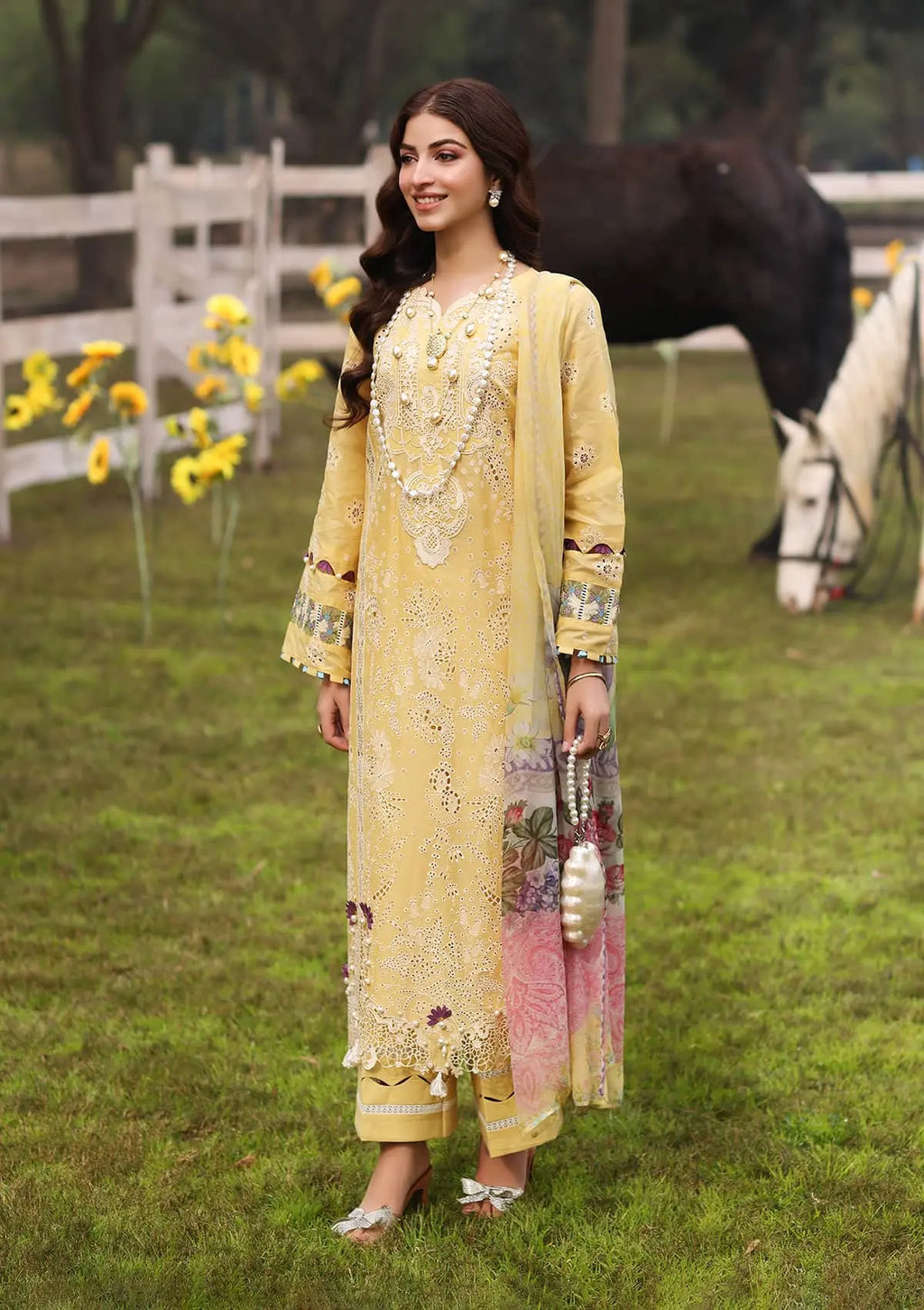 Another front image of beautifull SAHAR from KAHF's "Festive Lawn" 2024 Collection.
