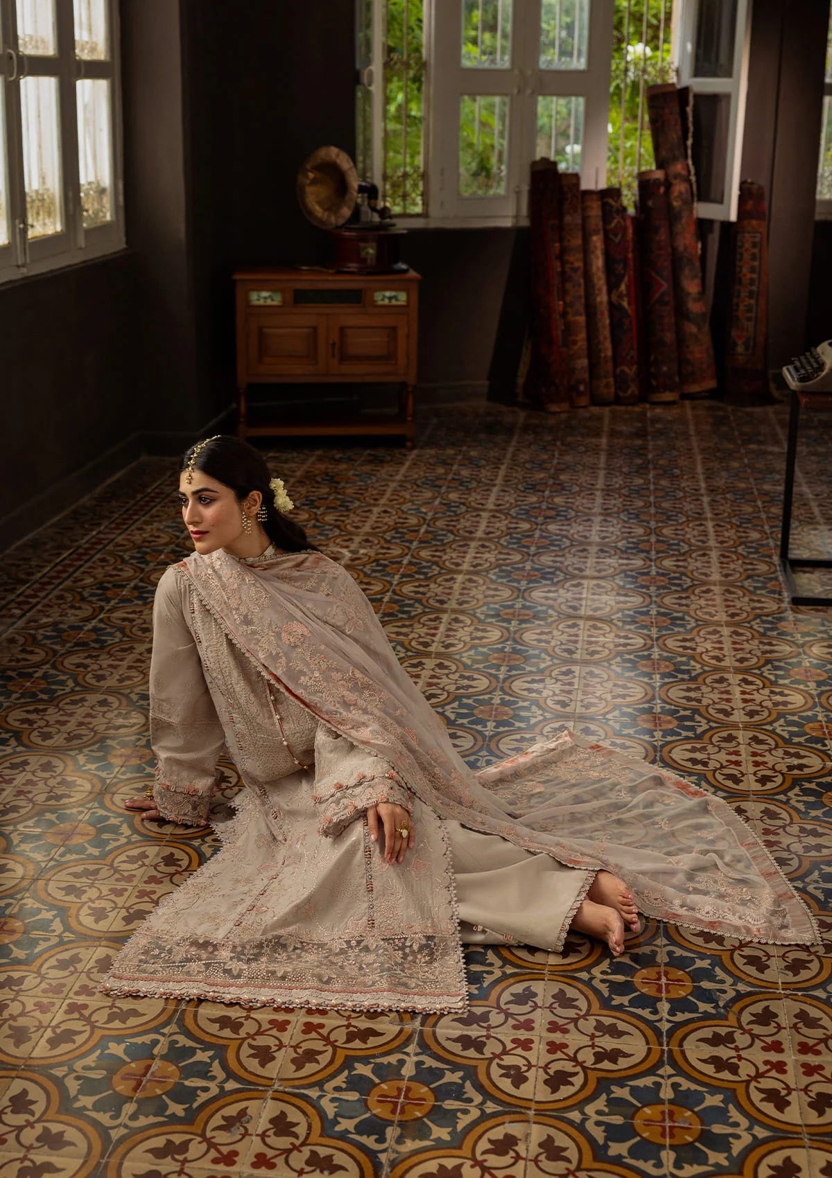 close image of BALI in stunning embroidery FROM KAHF KARANDI 2025 COLLECTION. 