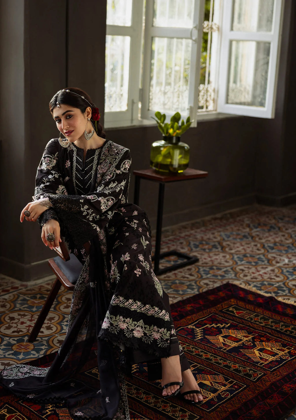 closeup image of LIARA in stunning embroidery FROM KAHF KARANDI 2025 COLLECTION. 