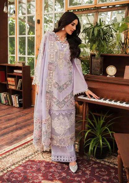 Lilac Digital Printed Voile Dupatta from KAHF's "LUXURY LAWN" 2024 Collection.