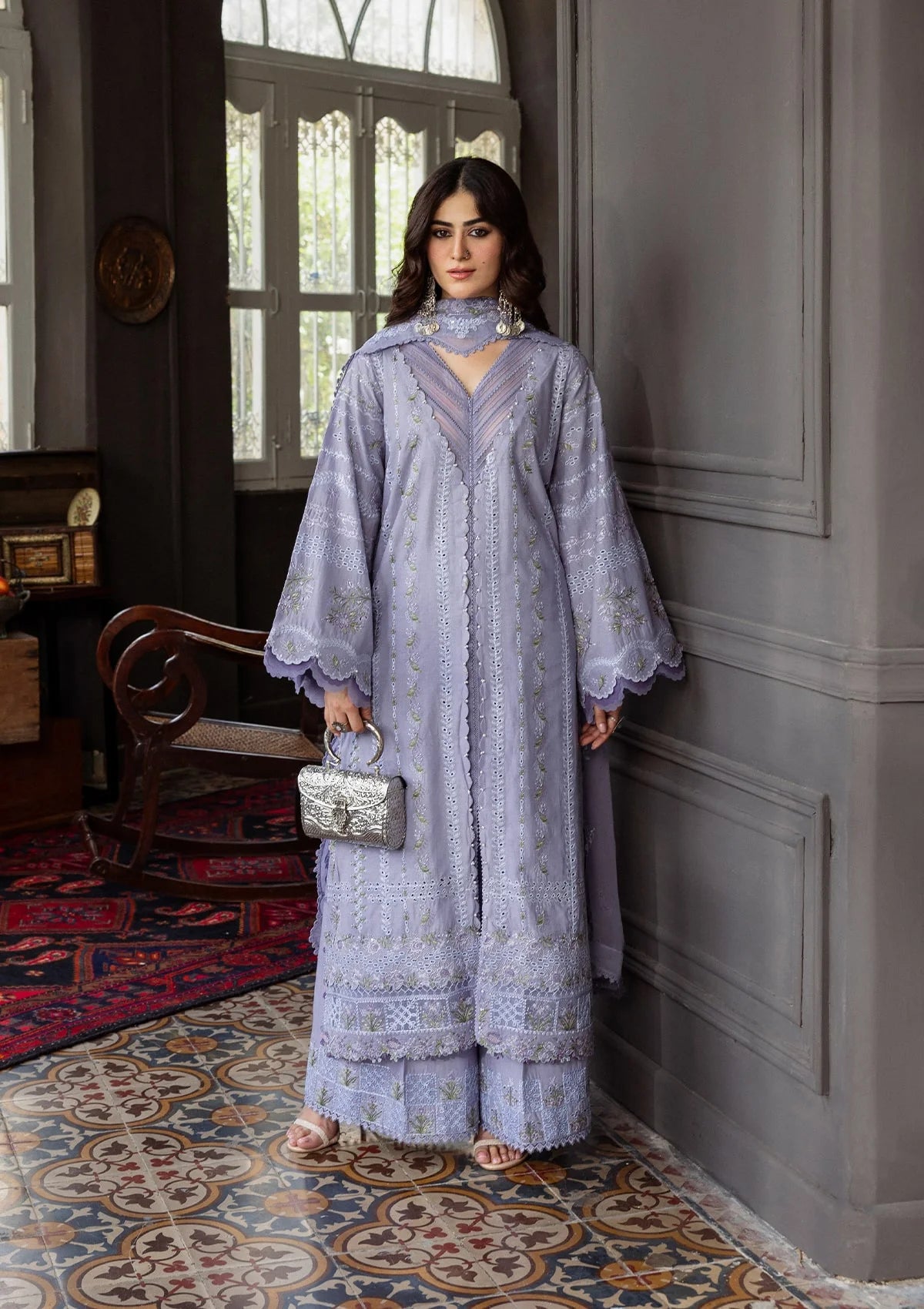 WISTERIA Embroidered Karandi Front and Embroidered Chiffon Dupatta from KAHF KARANDI 2025 collection.