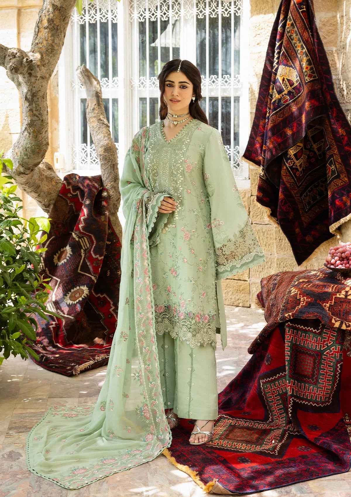 PRIMROSE Embroidered Karandi Front and Embroidered Chiffon Dupatta from KAHF KARANDI 2025 collection.