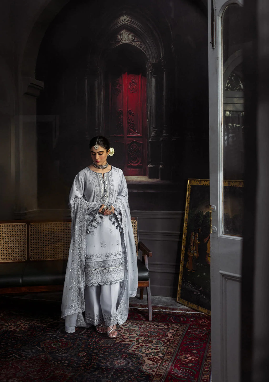 CELESTIAL Embroidered Karandi Front and Embroidered Chiffon Dupatta from KAHF KARANDI 2025 collection.