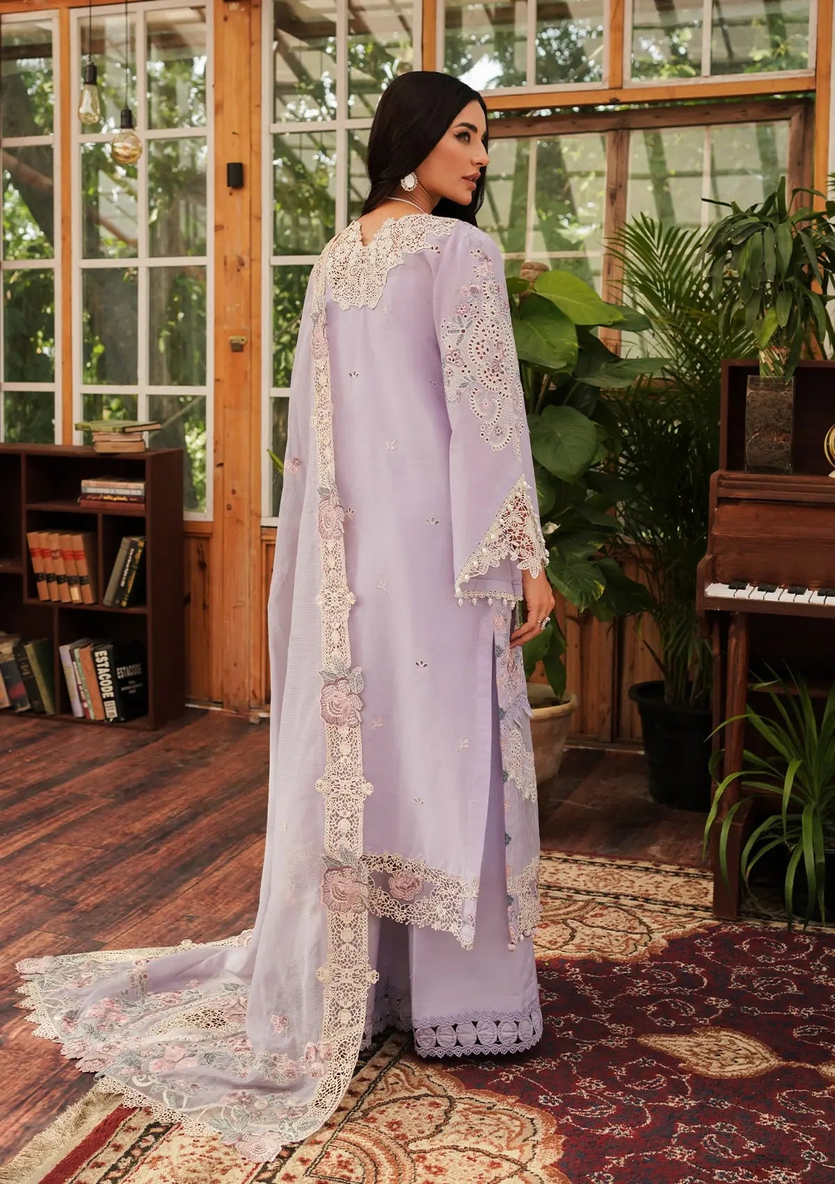 Lilac wearing this beautiful dress from KAHF's "LUXURY LAWN" 2024 Collection.