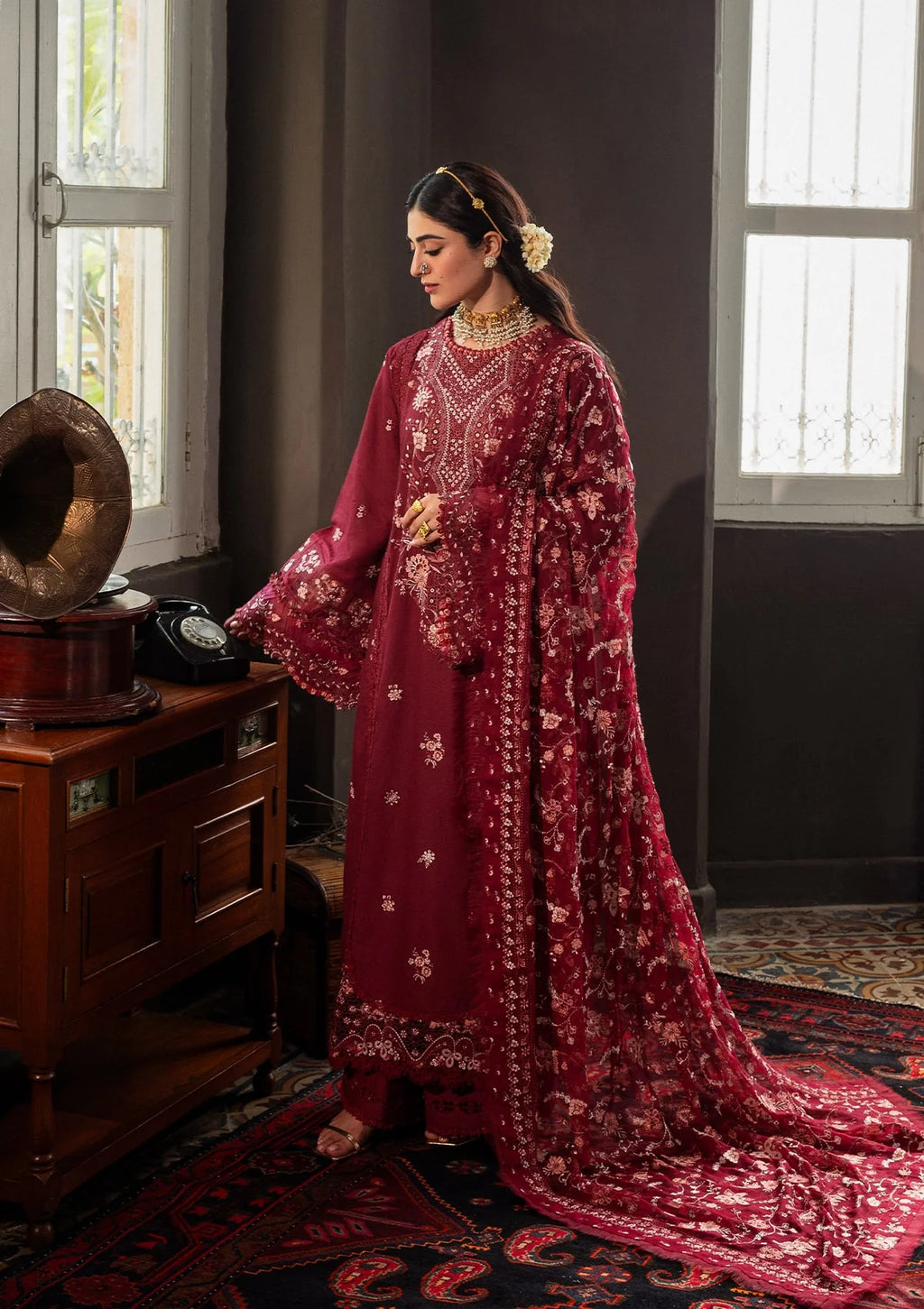 ROSELITH Embroidered Karandi Front and Embroidered Chiffon Dupatta from KAHF KARANDI 2025 collection.