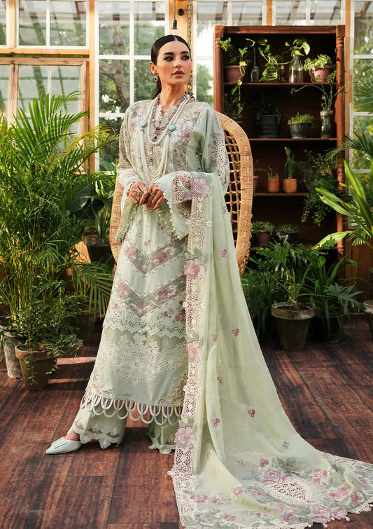 Margarita Embroidered Lawn Laser Cut shirt and Embroidered Cotton Net Dupatta from KAHF's LUXURY LAWN Collection 2024.