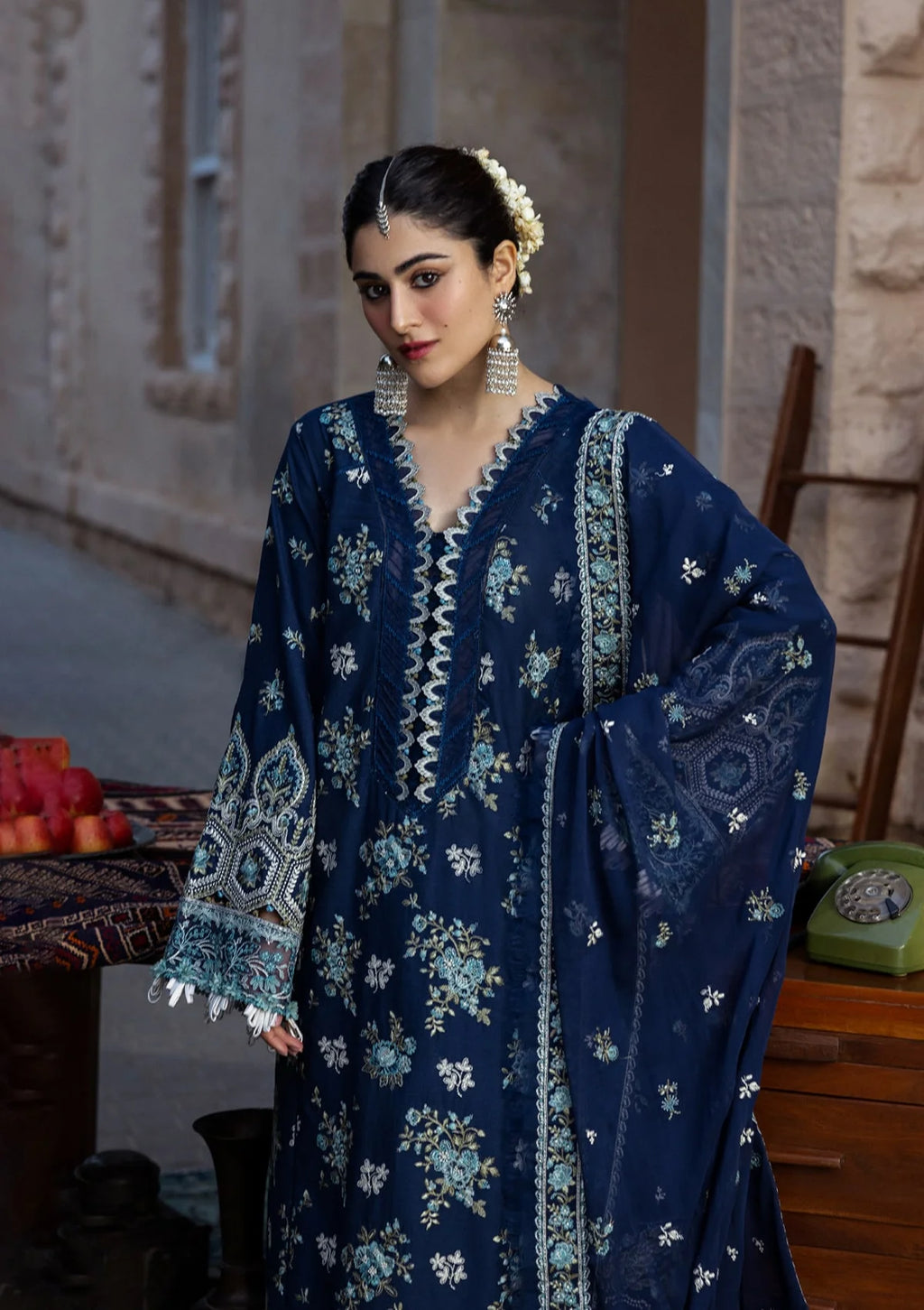 AZURE BLUE Embroidered Chiffon Dupatta IN gorgeous blue color. 