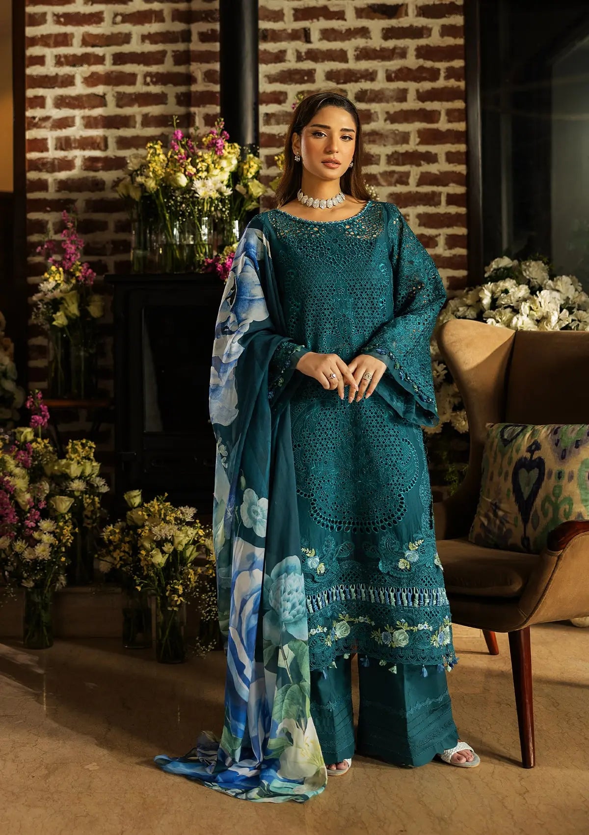 Whimsy in beautiful Teal Green color from KAHF LUXURY LAWN COLLECTION 2025.