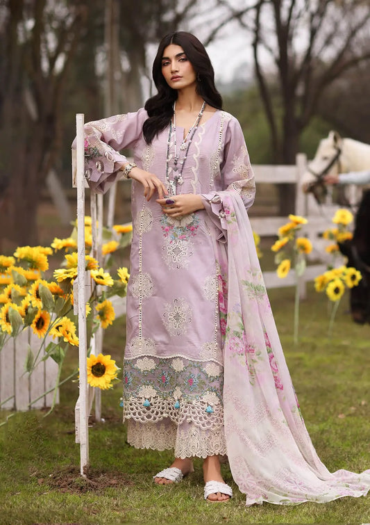 ELAYA Schiffli Lawn shirt and Digital Printed Chiffon Dupatta from KAHF's "Festive lawn" 2024 Collection.