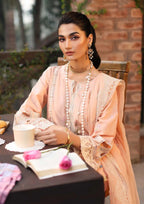 Close up image of MAAHRU beautiful Embroidered Lawn dress from  KAHF's "Festive Lawn" 2024 Collection.